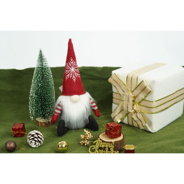 Ornament de Craciun spiridus cu palarie rosie, , rosu/gri, textil, 31 cm - imagine 3