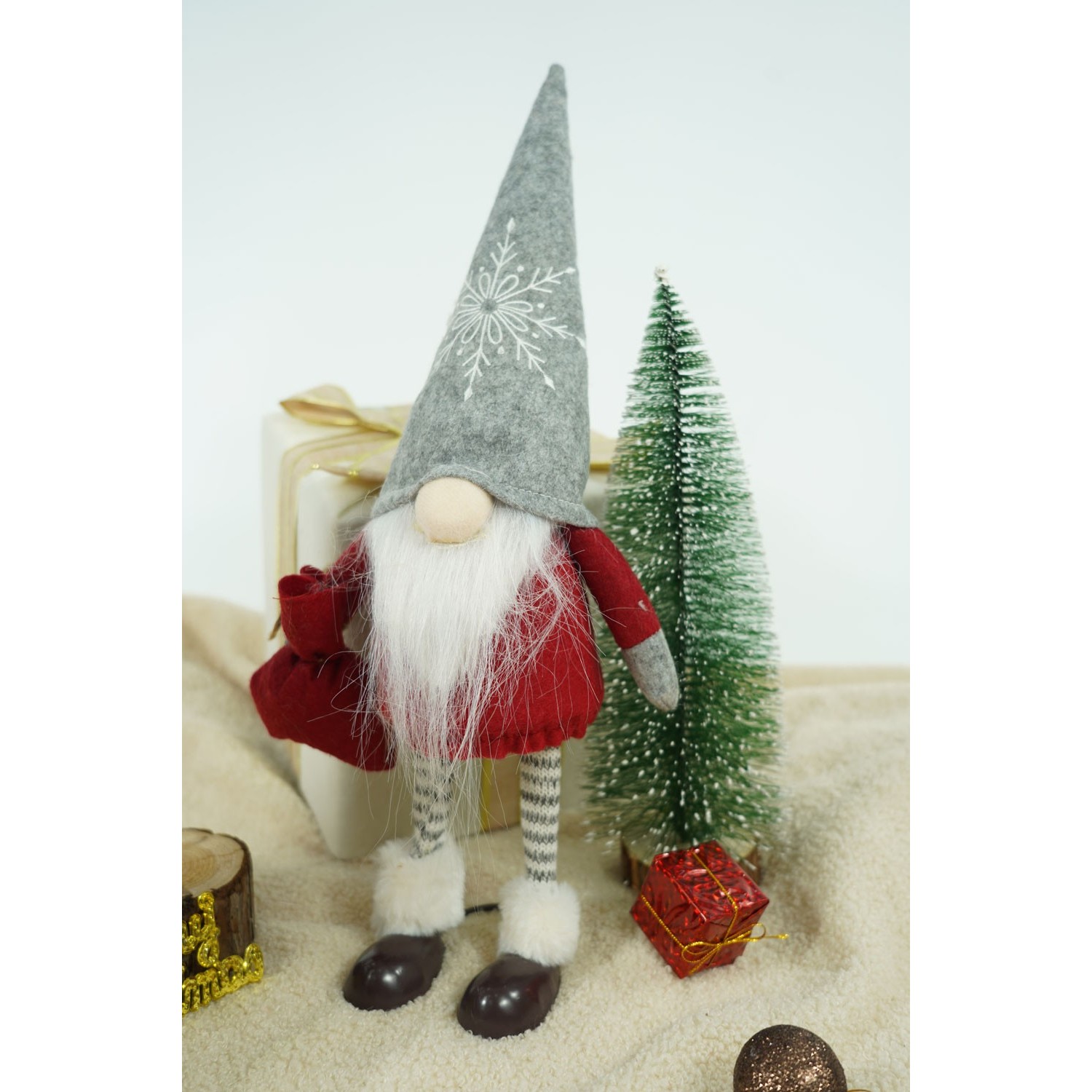 Ornament de Craciun spiridus, , rosu/alb, textil, 42 cm - imagine 3