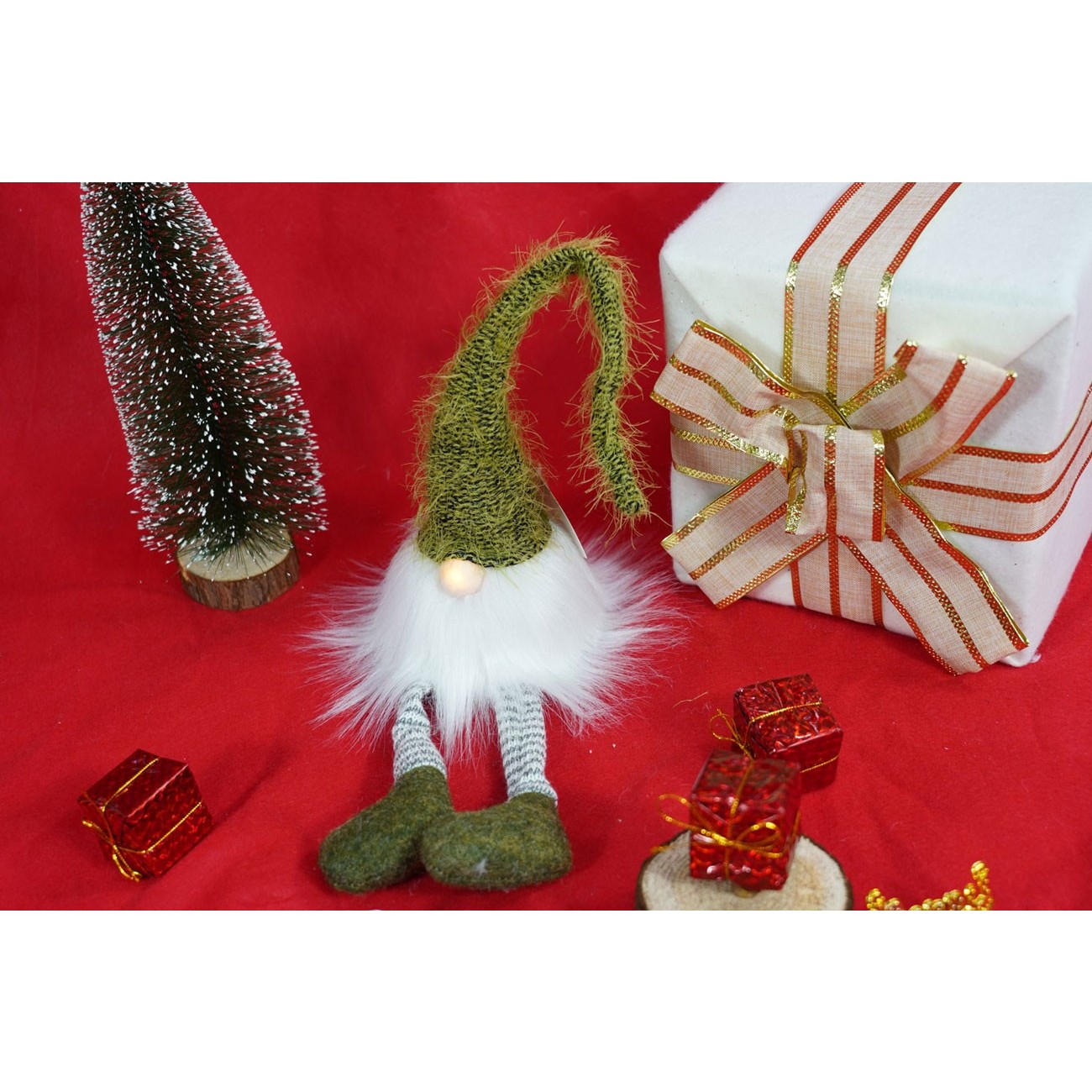 Ornament de Craciun spiridus, , verde/alb, textil, 52 cm - imagine 3