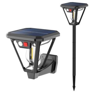 Lampa Solara LED, , Tip Felinar, pentru Perete/Sol, 10.8 x 12.3 x 46 cm, 3 Moduri, Lumina Calda, din ABS si PP, Negru