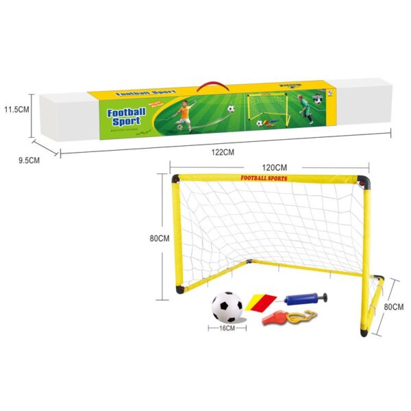 Set Poarta de Fotbal pentru Copii, , 80x120 cm, Minge, Cartonase, Pompa, Fluier, Interactiv, Distractiv, Galben - imagine 2