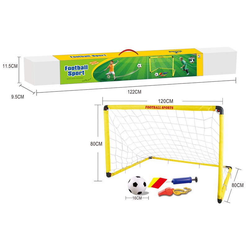 Set Poarta de Fotbal pentru Copii, , 80x120 cm, Minge, Cartonase, Pompa, Fluier, Interactiv, Distractiv, Galben - imagine 2