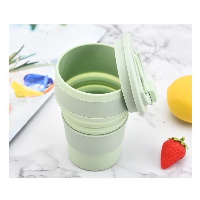 Pahar pliabil din silicon , pentru calatorii, camping, 500 ml, verde - imagine 2