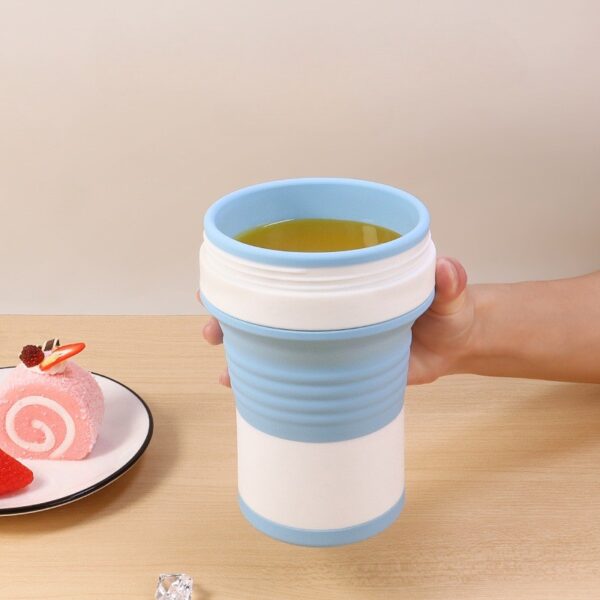 Pahar pliabil din silicon , pentru calatorii, camping, 750 ml, pai inclus, 11.6 x 19.3 cm, albastru - imagine 2
