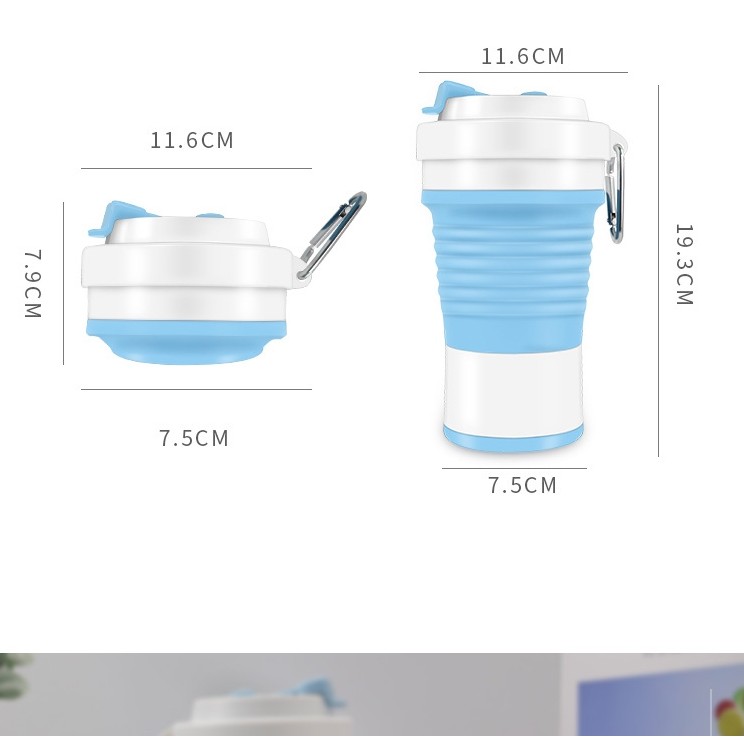 Pahar pliabil din silicon , pentru calatorii, camping, 750 ml, pai inclus, 11.6 x 19.3 cm, albastru - imagine 4