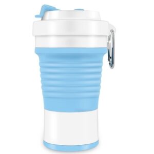 Pahar pliabil din silicon , pentru calatorii, camping, 750 ml, pai inclus, 11.6 x 19.3 cm, albastru