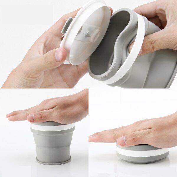 Pahar pliabil din silicon , prentru calatorii, 350 ml, pai inclus, 9 x 9.2 cm, gri - imagine 2