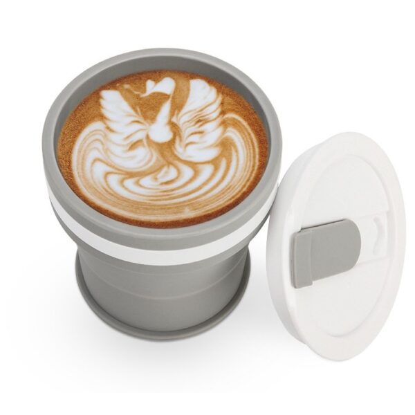Pahar pliabil din silicon , prentru calatorii, 350 ml, pai inclus, 9 x 9.2 cm, gri - imagine 3