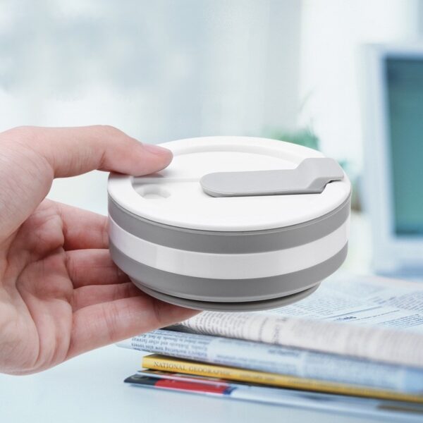 Pahar pliabil din silicon , prentru calatorii, 350 ml, pai inclus, 9 x 9.2 cm, gri - imagine 4