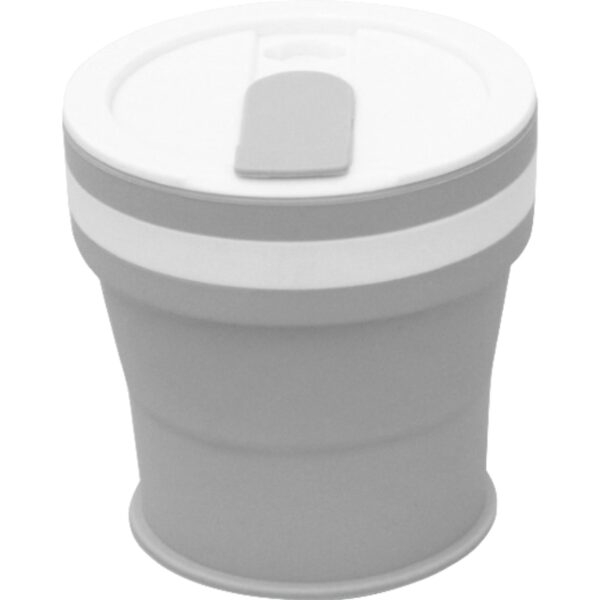 Pahar pliabil din silicon , prentru calatorii, 350 ml, pai inclus, 9 x 9.2 cm, gri