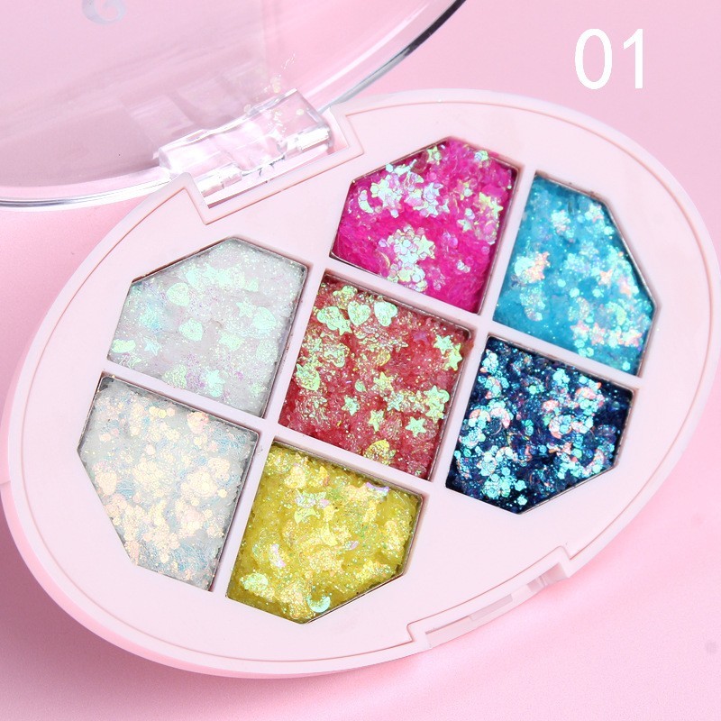 Paleta cu Glitter, , Varianta 1, 7 Nuante, Pentru Corp si Par, 50 g, Rezistent la Apa, 9.8 x 6.8 cm, Multicolor - imagine 3