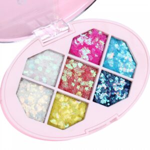 Paleta cu Glitter, , Varianta 1, 7 Nuante, Pentru Corp si Par, 50 g, Rezistent la Apa, 9.8 x 6.8 cm, Multicolor