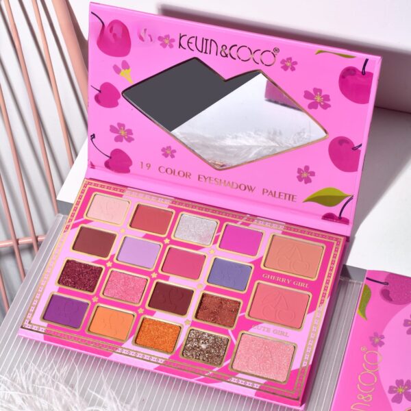 Paleta de Machiaj, KEVIN & COCO, Cherry Blossom. Fard de Pleoape, 19 culori, 19.2 x 12.8 x 1.4 cm - imagine 2