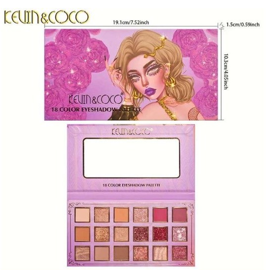 Paleta de farduri Kevin&Coco, 18 culori, nuante captivante, design compact, 19 x 10 cm, 180 g, multicolor - imagine 4