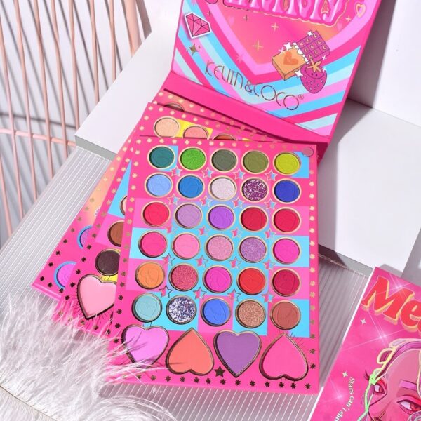 Trusa de Machiaj, KEVIN & COCO, Mean Girl Heart, Fard de Pleoape, Iluminator, Blush Cremos, 96 culori, 21 x 15.7 x 2.4 cm - imagine 2