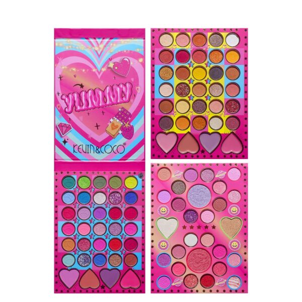Trusa de Machiaj, KEVIN & COCO, Mean Girl Heart, Fard de Pleoape, Iluminator, Blush Cremos, 96 culori, 21 x 15.7 x 2.4 cm - imagine 3