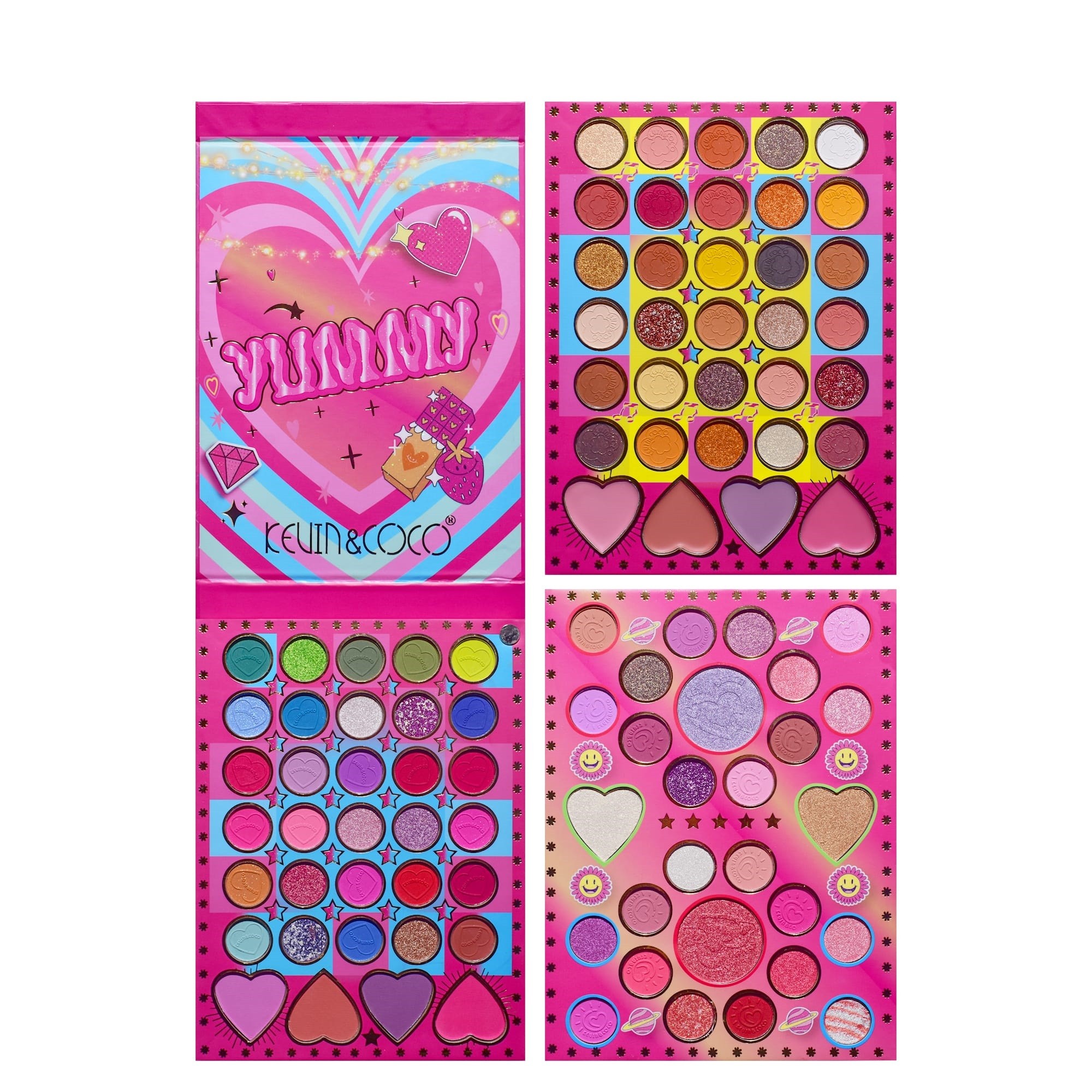 Trusa de Machiaj, KEVIN & COCO, Mean Girl Heart, Fard de Pleoape, Iluminator, Blush Cremos, 96 culori, 21 x 15.7 x 2.4 cm - imagine 3