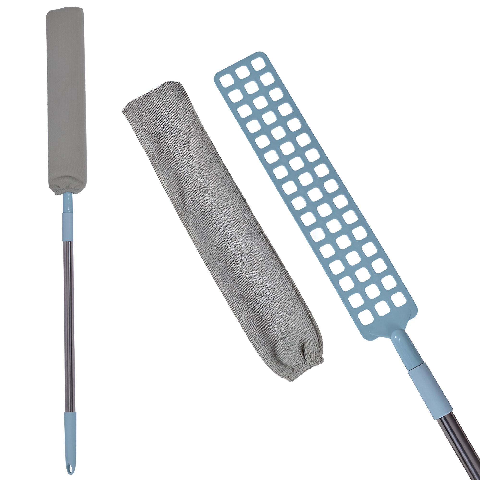 Pamatuf pentru Curatat Praful, , Model Slim pentru Zone Greu Accesibile, Maner Extensibil, Laveta Microfibra Inclusa, Usor de Curatat, Albastru Gri
