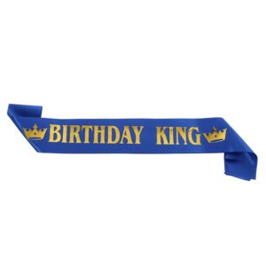 Panglica pentru Aniversare, , Model Birthday King, Tematica Aniversare, 160x9.5 cm, Albastru