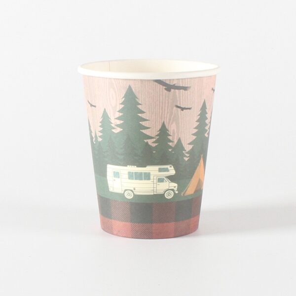 Set 10 Pahare, , Imprimeu Camping, din Carton, 250 - 300 ml, 7.5 x 8.4 x 5.3 cm, Multicolor - imagine 2