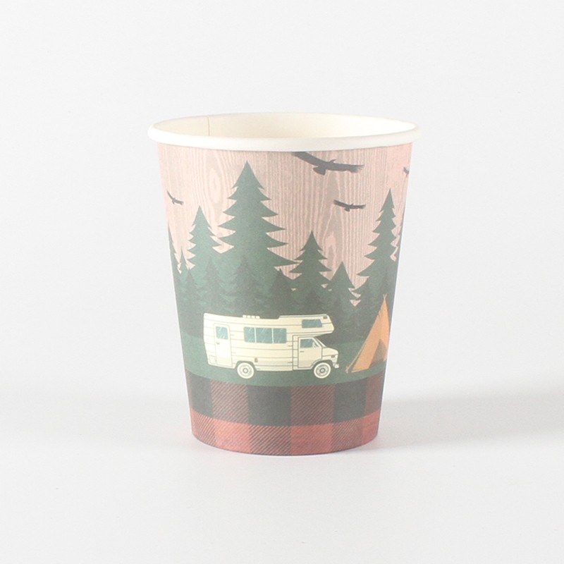 Set 10 Pahare, , Imprimeu Camping, din Carton, 250 - 300 ml, 7.5 x 8.4 x 5.3 cm, Multicolor - imagine 2