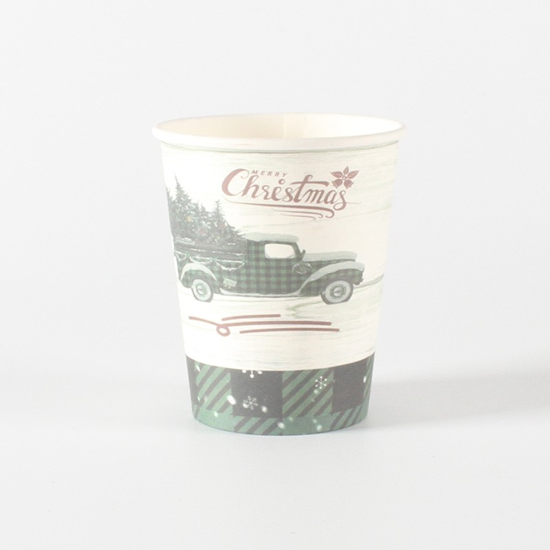 Set 10 Pahare, , Imprimeu Masina de Craciun, din Carton, 250 - 300 ml, 7.5 x 8.4 x 5.3 cm, Multicolor - imagine 2