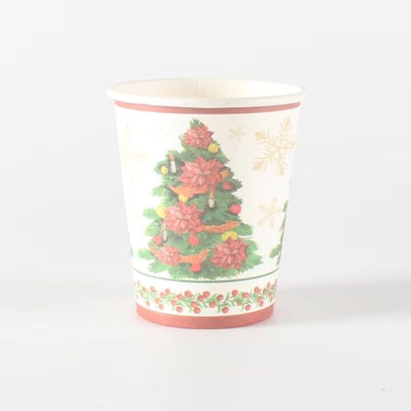 Set 10 Pahare, , Imprimeu Brad de Craciun, din Carton, 250 - 300 ml, 7.5 x 8.4 x 5.3 cm, Multicolor - imagine 2