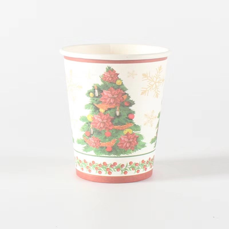 Set 10 Pahare, , Imprimeu Brad de Craciun, din Carton, 250 - 300 ml, 7.5 x 8.4 x 5.3 cm, Multicolor - imagine 2