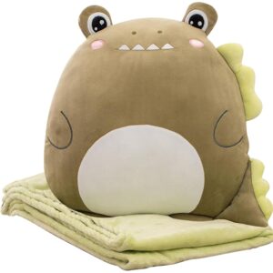 Patura 2in1 pentru Pat sau Canapea, , Model Jucarie Crocodil cu Spatiu de Depozitare Patura, Microfibra, 1x1.7 m, Verde