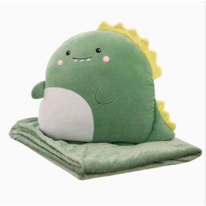 Patura 2in1 pentru Pat sau Canapea, , Model Jucarie Dinozaur cu Spatiu de Depozitare Patura, Microfibra, 1x1.7 m, Verde