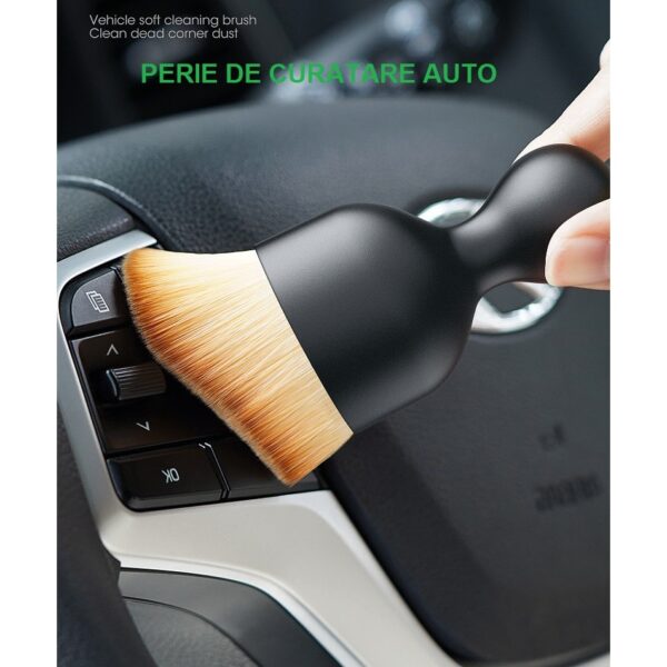 Pensula Multifunctionala, , Pentru Machiaj sau Indepartat Praful din Masina, Par Sintetic, cu Capac de Protectie, Negru - imagine 4