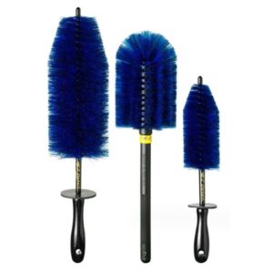 Set 3 Piese pentru Cosmetica Auto, , din Plastic si Otel, Maner Ergonomic, Perie Butuc, Anvelope, Detalii, Albastru
