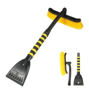 Perie de Zapada cu Racleta pentru Masina, , Multifunctionala, Rotativa, Demontabila, cu Maner Antiderapant, Aluminiu, Plastic, Fragmentarea Ghetii de pe Parbriz, Solutia pentru Iarna, pentru Dezghetare, 54x10.5x27 cm, Galbena