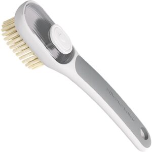 Perie Multifunctionala 2 in 1, , Perie Densa/Perie din Piele de Caprioara, cu Recipient Lichid, Maner Lung, 20.1x 4.3 x 5 cm, Gri