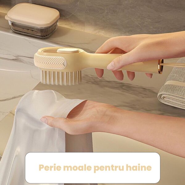 Perie pentru Curatare Incaltaminte cu Recipient pentru Detergent, , Perie Multifunctionala pentru Incaltaminte si Lenjerie, cu Peri Moi, Fara Deteriorare, 22x6x4 cm, Galben - imagine 2