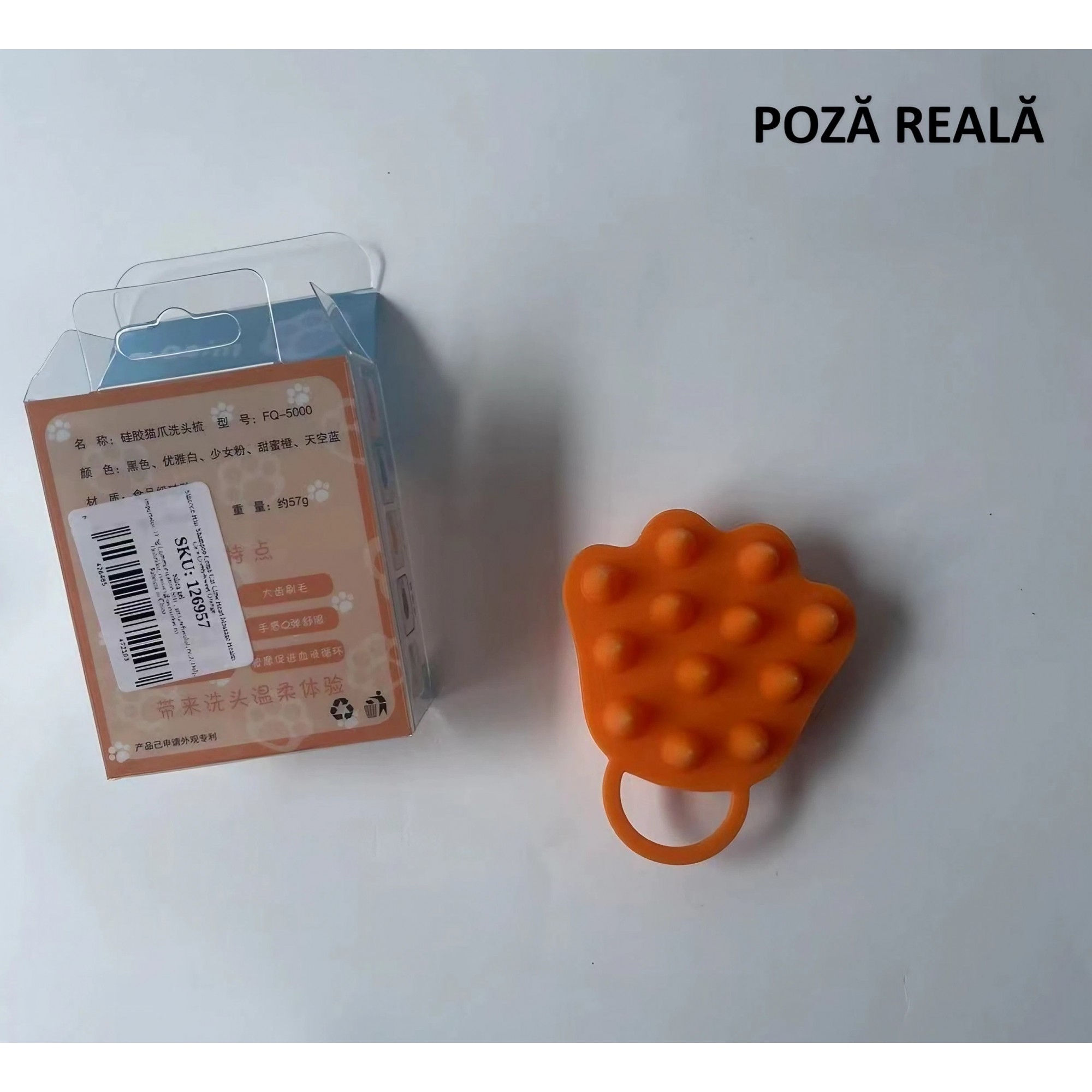 Perie pentru Masajul Scalpului, Perie pentru Sampon, Labuță de Pisică, Dimensiune 7x8 cm, Curatarea si Mentinerea Curata a Parului, Portocaliu - imagine 4
