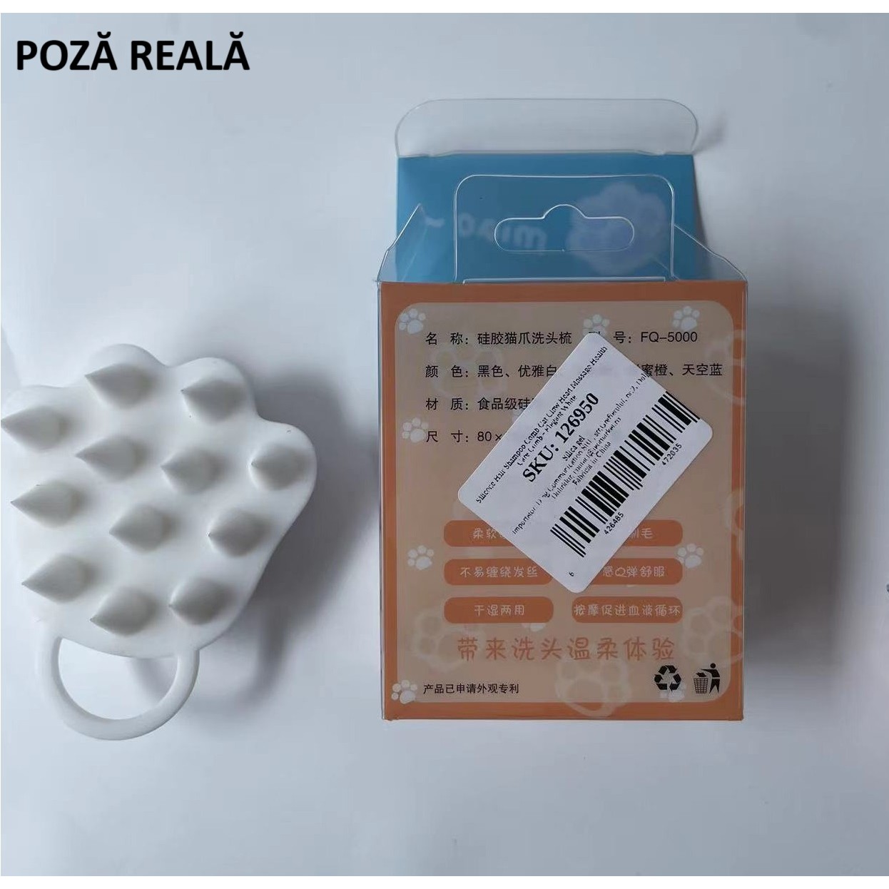 Perie pentru Masajul Scalpului, Perie pentru Sampon, Labuță de Pisică, Dimensiune 7x8 cm, Curatarea si Mentinerea Curata a Parului, Alb - imagine 4