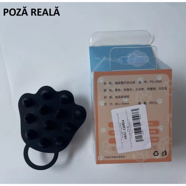 Perie pentru Masajul Scalpului, Perie pentru Sampon, LabuÈ›Äƒ de PisicÄƒ, Dimensiune 7x8 cm, Curatarea si Mentinerea Curata a Parului, Negru - imagine 4