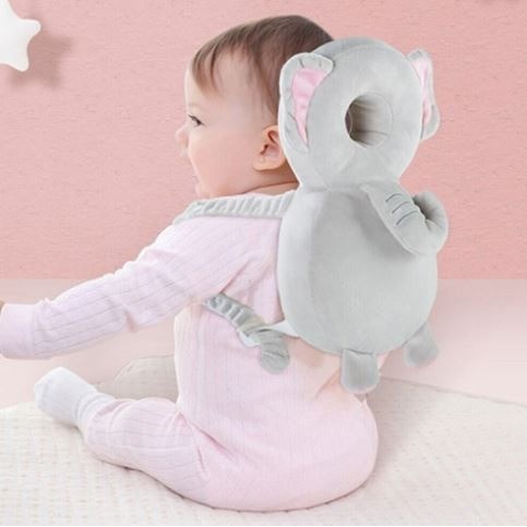 Perna tip Rucsac pentru Protectia Capului, , Tetiera tip Elefant de Plus, pentru Bebelusi, 33x6x19 cm, 180 g, Gri - imagine 3