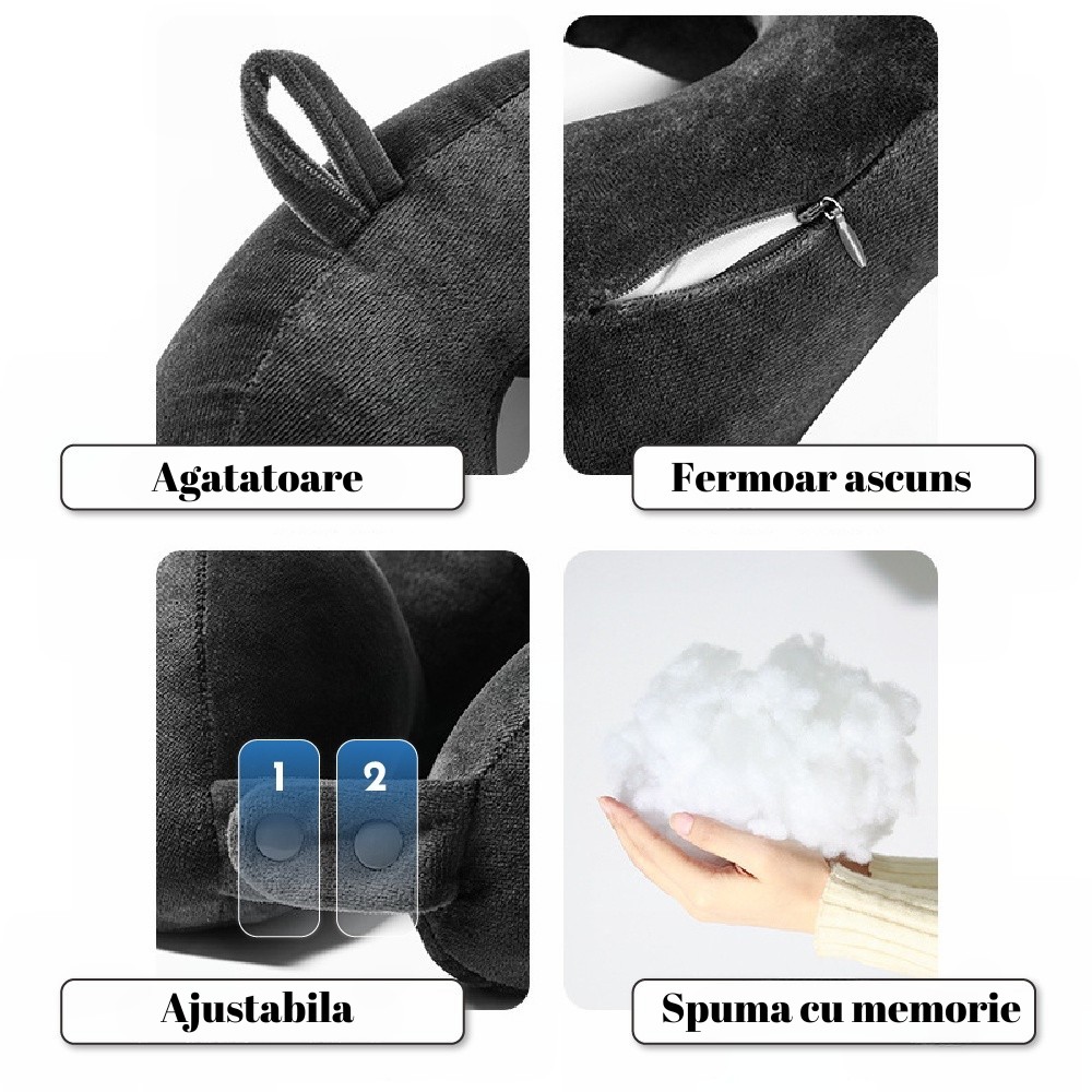 Perna de Calatorie, , Pentru Gat, din Bumbac, cu 4 Cocoase, Ajustabila, Maro - imagine 4