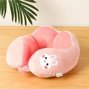 Perna de Calatorie, , Pentru Gat si Cap, Umplutura din Bumbac, 28x28x10 cm, cu Model Brodat Iepure, Roz