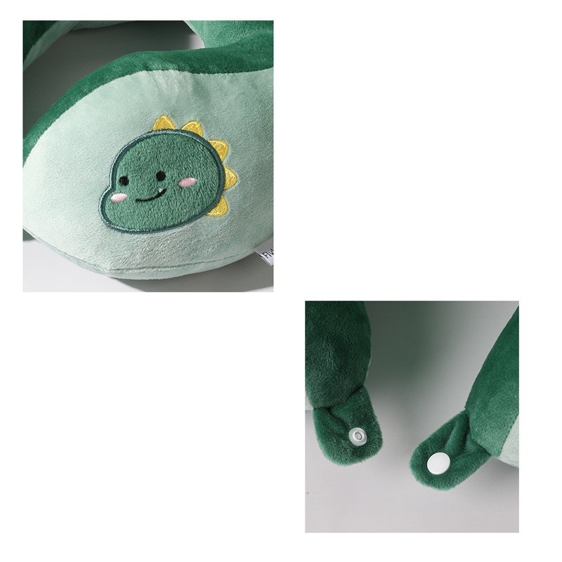 Perna de Calatorie, , Pentru Gat si Cap, Umplutura din Bumbac, 28x28x10 cm, cu Model Brodat Dinozaur, Verde - imagine 3