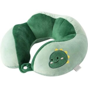 Perna de Calatorie, , Pentru Gat si Cap, Umplutura din Bumbac, 28x28x10 cm, cu Model Brodat Dinozaur, Verde