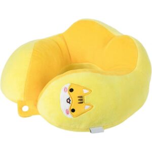 Perna de Calatorie, , Pentru Gat si Cap, Umplutura din Bumbac, 28x28x10 cm, cu Model Brodat Pisica, Galben