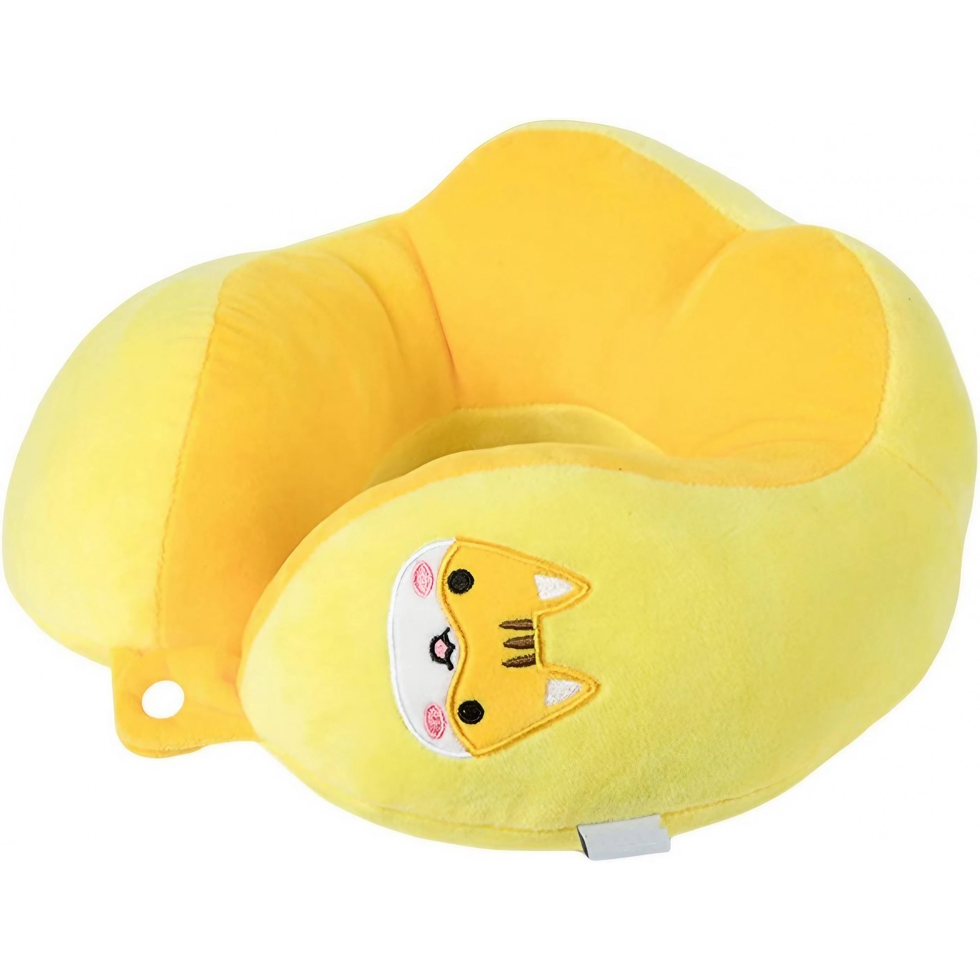 Perna de Calatorie, , Pentru Gat si Cap, Umplutura din Bumbac, 28x28x10 cm, cu Model Brodat Pisica, Galben