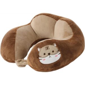 Perna de Calatorie, , Pentru Gat si Cap, Umplutura din Bumbac, 28x28x10 cm, cu Model Brodat Pisica, Maro