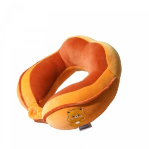 Perna de Calatorie, , Pentru Gat si Cap, Umplutura din Bumbac, 28x28x10 cm, cu Model Brodat Urs, Portocaliu