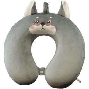 Perna de Calatorie in Forma de U, , Pentru Gat si Cap, Umplutura din Spuma cu Memorie, 30x30 cm, Model Husky, Accesoriu de Voiaj, Birou, Masina, Sistem Prindere Capse, Gri