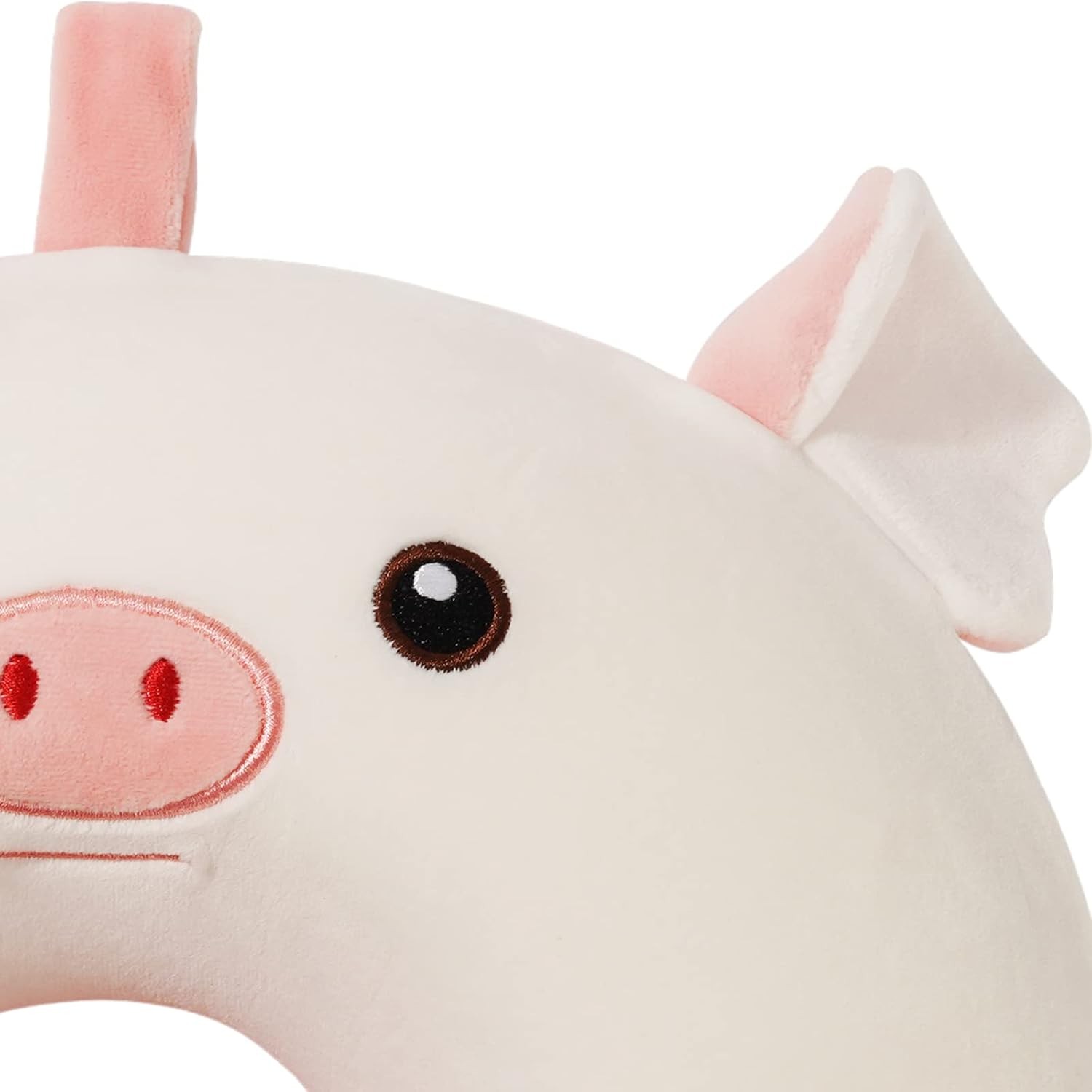 Perna de Calatorie in Forma de U, , Pentru Gat si Cap, Umplutura din Spuma cu Memorie, 30x30 cm, Model Purcelus, Accesoriu de Voiaj, Birou, Masina, Sistem Prindere Capse, Alb-Roz - imagine 4