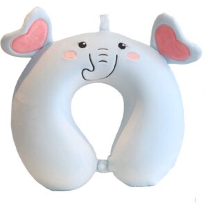 Perna de Calatorie in Forma de U, , Pentru Gat si Cap, Umplutura din Spuma cu Memorie, 30x30 cm, Model Elefant, Accesoriu de Voiaj, Birou, Masina, Sistem Prindere Capse, Albastru